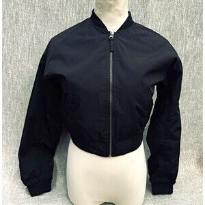Aeropostale Black Bomber Jacket Zip Front Pockets cropped utility womens XS fall